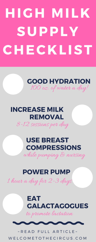 Use these tried and tested tips to increase your milk supply naturally in a day! Good hydration, increasing milk removal, using breast compressions, power pumping, and galactagogues.
