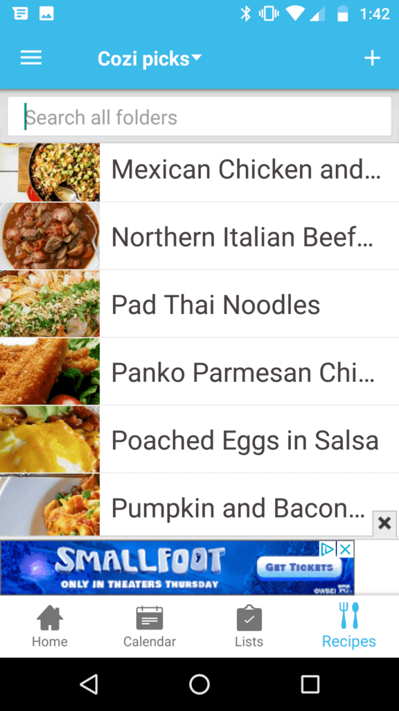 Browse recipes on the Cozi App