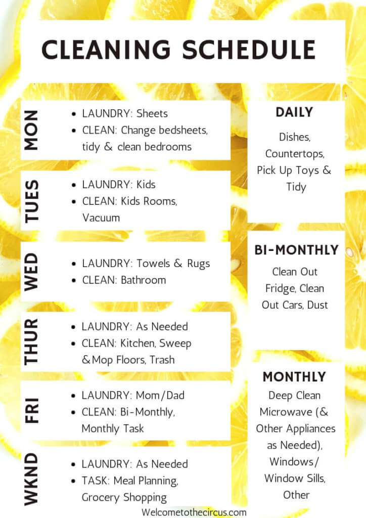 Free printable weekly cleaning schedule! Customizable option also available. Use this weekly cleaning schedule to get organized and simplify your cleaning routine.