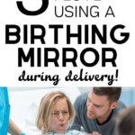 woman in labor using a birthing mirror