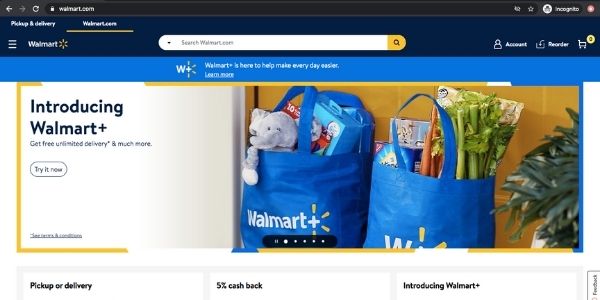 Screenshot of walmart+ homepage